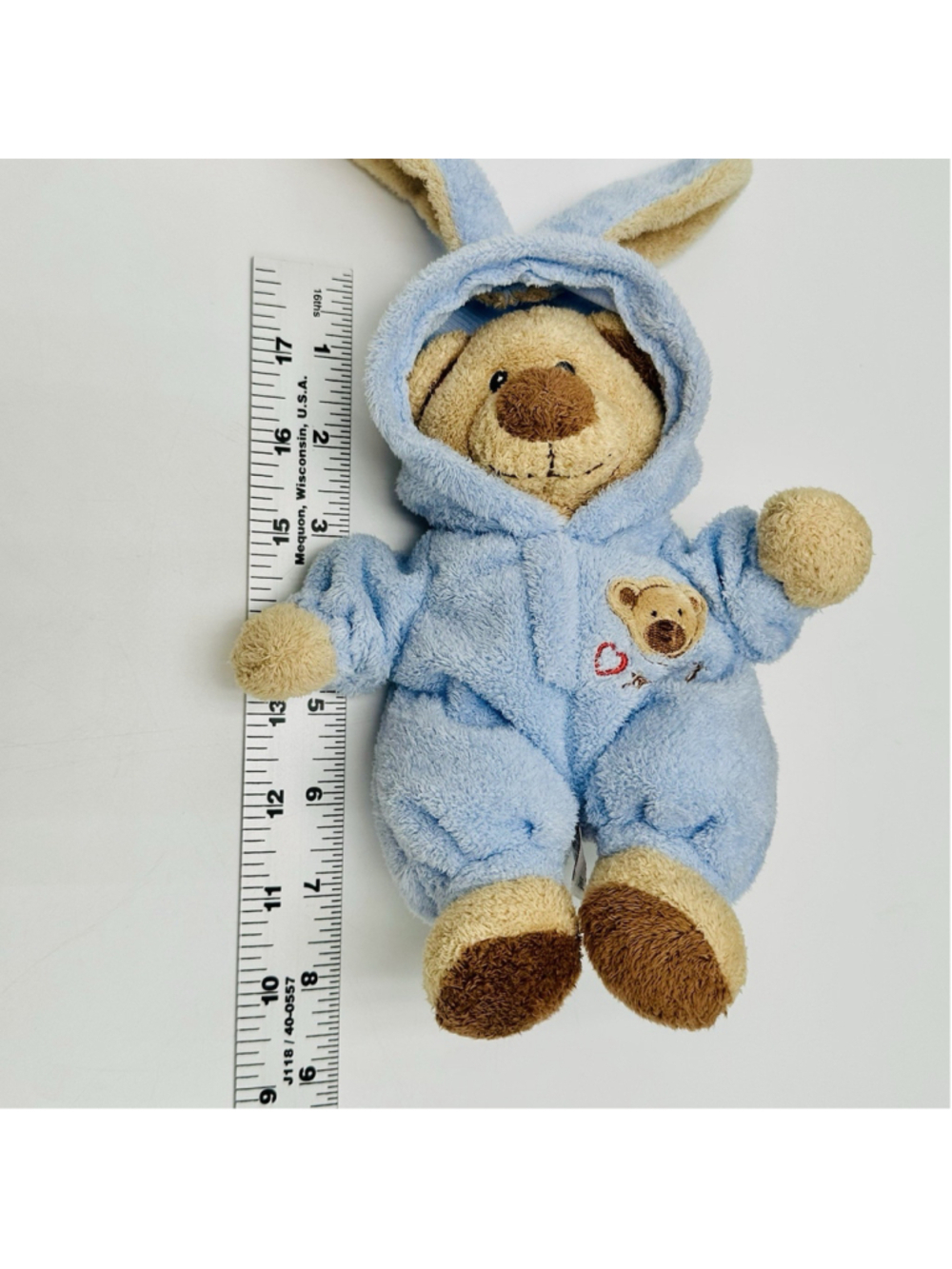 Ty Pluffies Baby PJ Bear Blue Bunny Non-Removable Pajamas Plush 2005 Lovey 8” - Picture 9 of 9